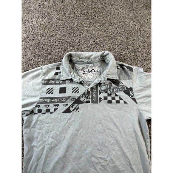 Quiksilver Polo Shirt Boys Extra Large Gray Green Surf Surfer Surfing Kids FLAW - Picture 3 of 12
